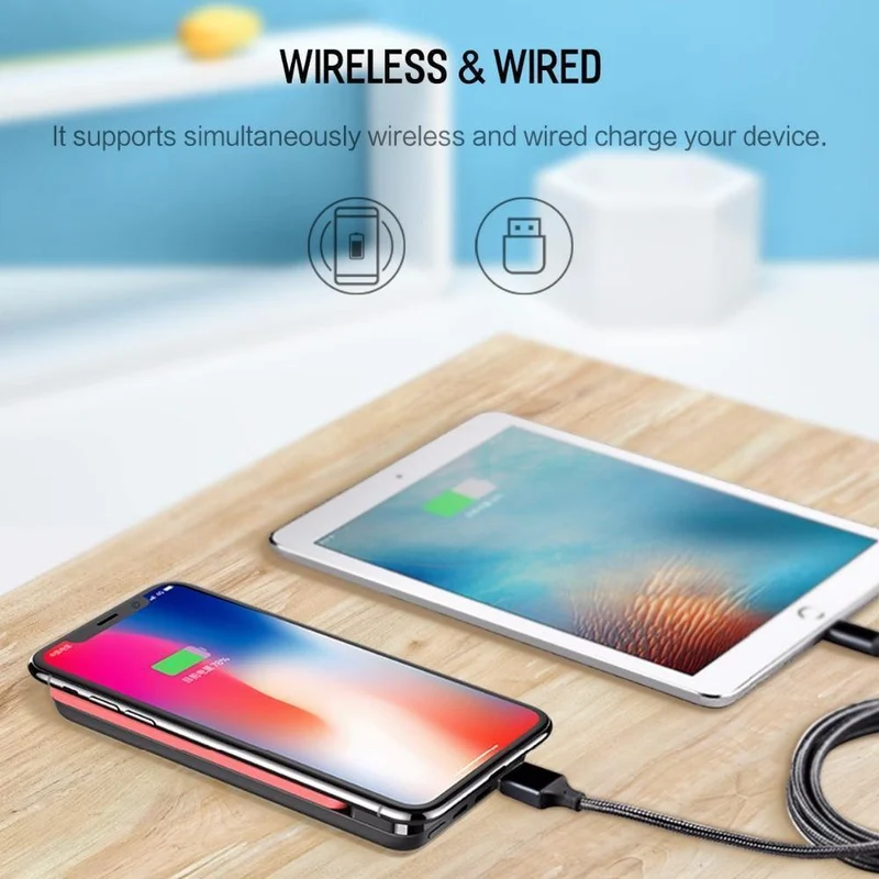 ROCK QI Wireless Ladegerät Power Bank 5V 2A 5W Externer Akku mit Digitalanzeige Powerbank für iPhone X 8 Samsung S8 Hinweis 8