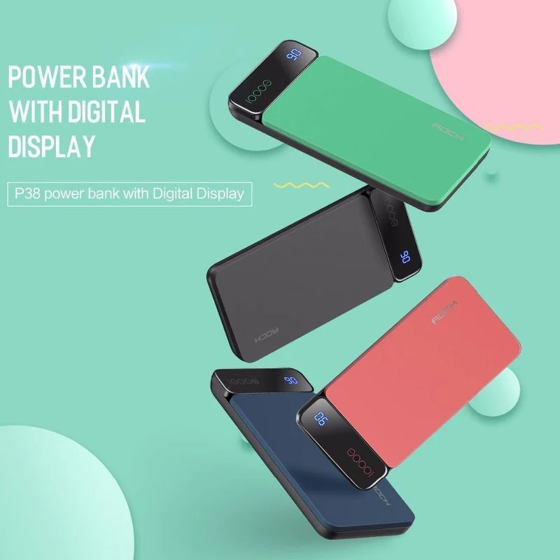 ROCK 10000mAh Power Bank für Xiaomi Portable Externes Ladegerät Typ C Schnellladegerät Powerbank mit Digitalanzeige