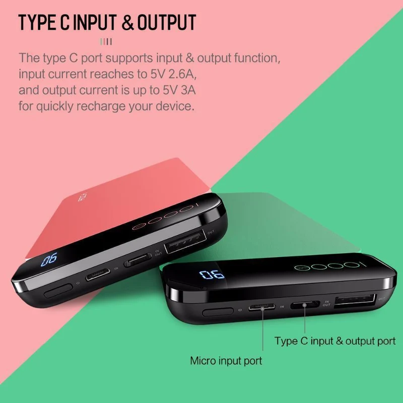 ROCK 10000mAh Power Bank für Xiaomi Portable Externes Ladegerät Typ C Schnellladegerät Powerbank mit Digitalanzeige