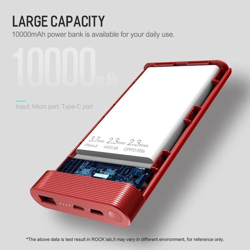 ROCK Power Bank 10000 mAh QI Wireless Charger Tragbarer externer Akku Eingebaute Powerbank für iPhone X 8 Samsung S8 S9 Plus