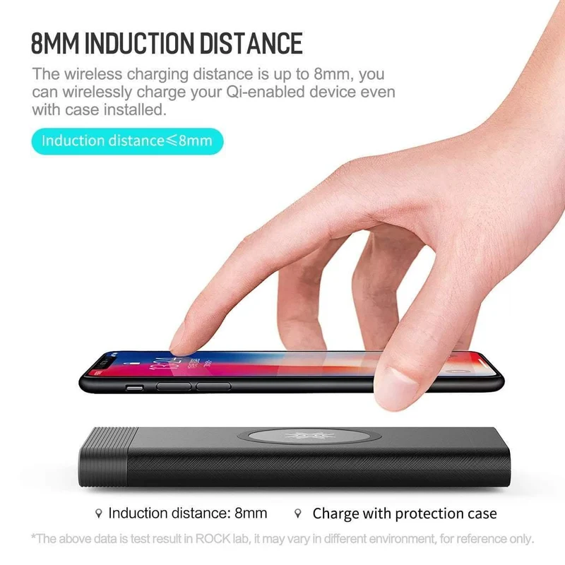 ROCK Power Bank 10000 mAh QI Wireless Charger Tragbarer externer Akku Eingebaute Powerbank für iPhone X 8 Samsung S8 S9 Plus