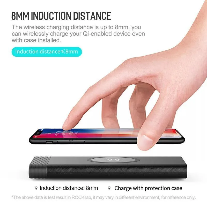 ROCK Power Bank 10000 mAh QI Wireless Charger Tragbarer externer Akku Eingebaute Powerbank für iPhone X 8 Samsung S8 S9 Plus