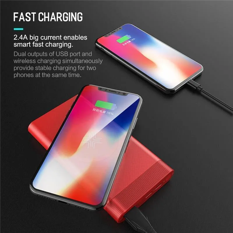 ROCK Power Bank 10000 mAh QI Wireless Charger Tragbarer externer Akku Eingebaute Powerbank für iPhone X 8 Samsung S8 S9 Plus