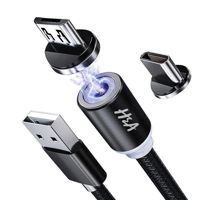 H&A Magnetisches USB-Kabel, schnelles Micro-USB-Kabel, magnetisches Typ-C-Ladedatenkabel, für Samsung, Xiaomi, Huawei, Handy, USB-Kabel