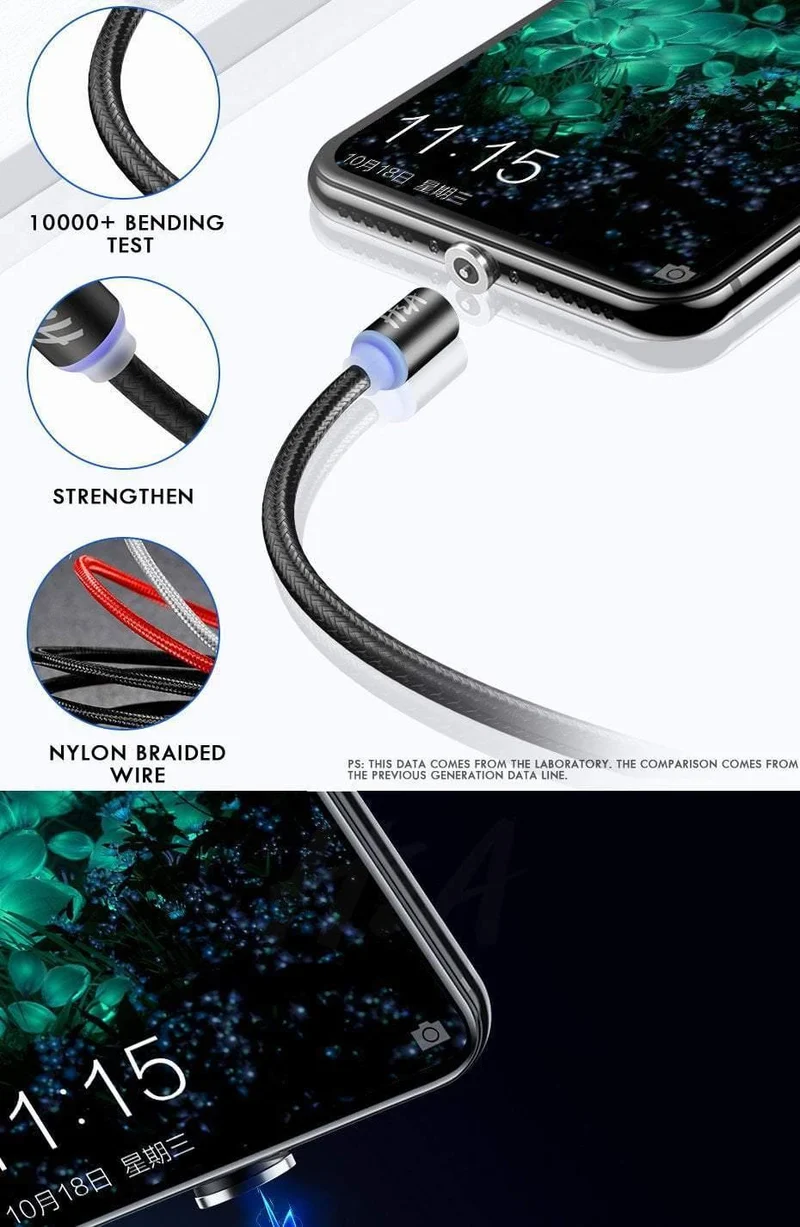 H&A Magnetisches USB-Kabel, schnelles Micro-USB-Kabel, magnetisches Typ-C-Ladedatenkabel, für Samsung, Xiaomi, Huawei, Handy, USB-Kabel