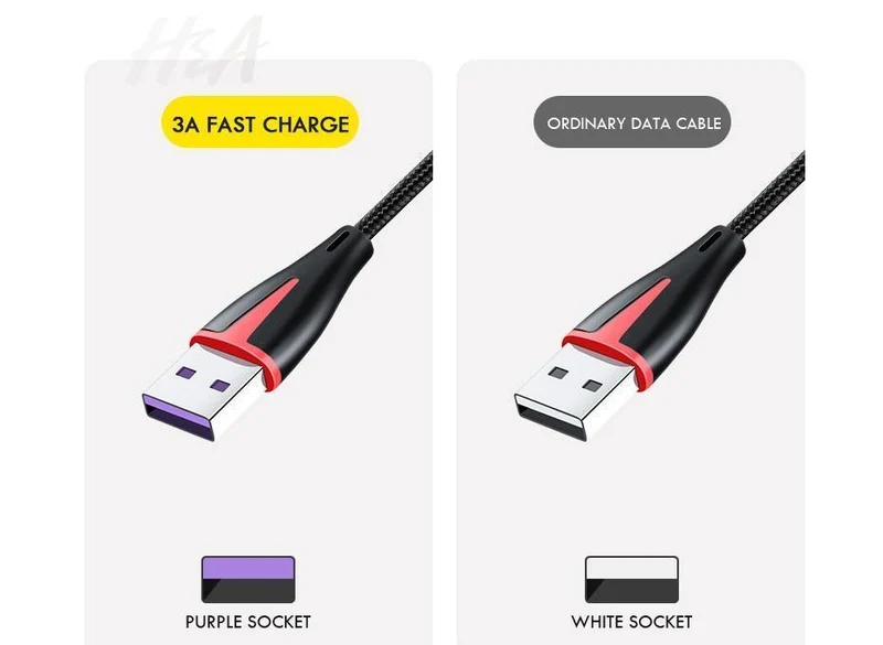 H&A USB-Kabel Typ C, 3A, Schnellladekabel Typ C, USB-Ladekabel für Samsung S9 S8 Plus, Huawei Honor 10 9 Lite, Tablet-Telefon Typ C