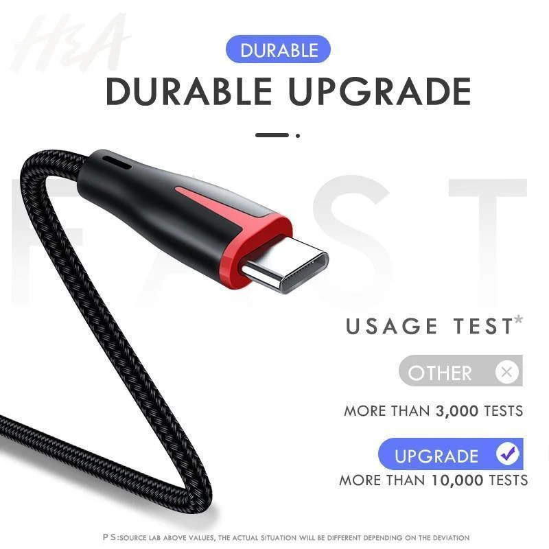 H&A USB-Kabel Typ C, 3A, Schnellladekabel Typ C, USB-Ladekabel für Samsung S9 S8 Plus, Huawei Honor 10 9 Lite, Tablet-Telefon Typ C
