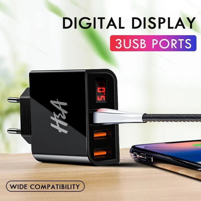 H&A Universal USB Ladegerät LED Display Handy Ladegerät Stecker Für iPhone Für Samsung 15W 3 - 4 Port Reise EU Smart Ladegeräte