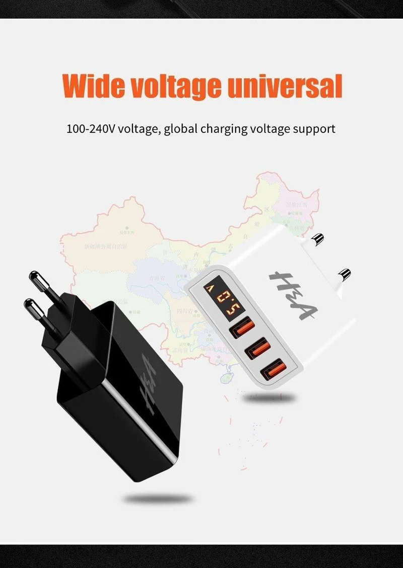 H&A Universal USB Ladegerät LED Display Handy Ladegerät Stecker Für iPhone Für Samsung 15W 3 - 4 Port Reise EU Smart Ladegeräte