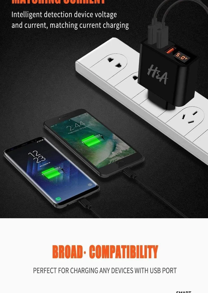 H&A Universal USB Ladegerät LED Display Handy Ladegerät Stecker Für iPhone Für Samsung 15W 3 - 4 Port Reise EU Smart Ladegeräte