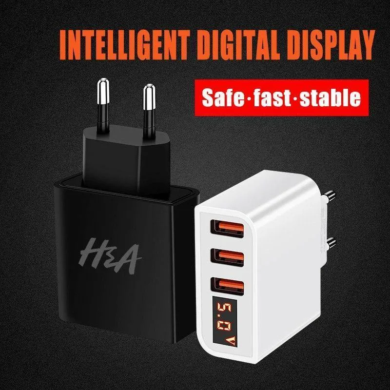 H&A Universal USB Ladegerät LED Display Handy Ladegerät Stecker Für iPhone Für Samsung 15W 3 - 4 Port Reise EU Smart Ladegeräte