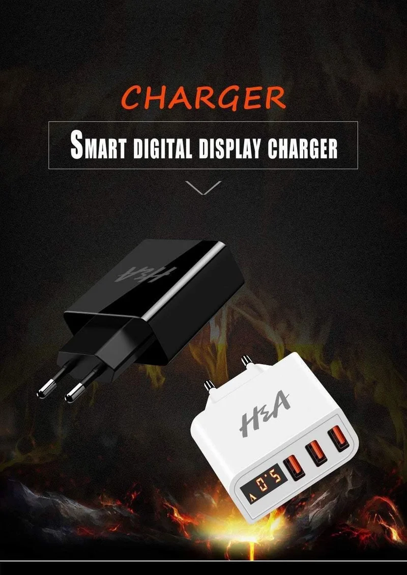 H&A Universal USB Ladegerät LED Display Handy Ladegerät Stecker Für iPhone Für Samsung 15W 3 - 4 Port Reise EU Smart Ladegeräte
