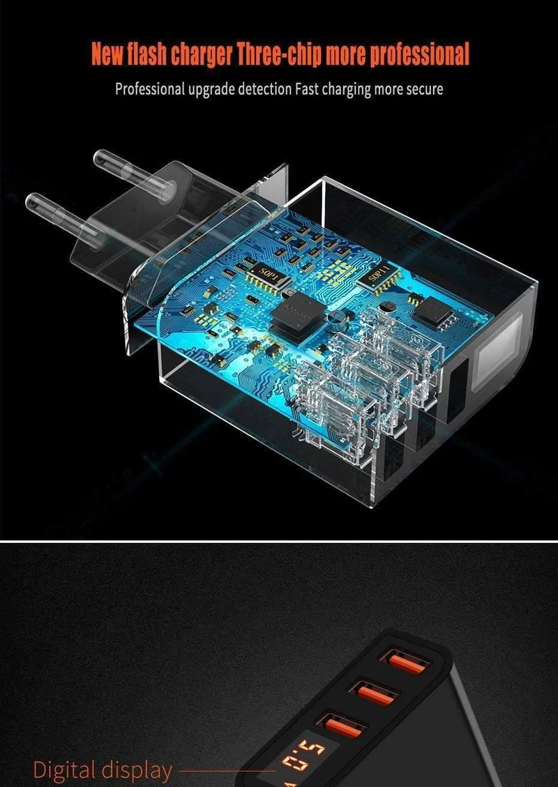 H&A Universal USB Ladegerät LED Display Handy Ladegerät Stecker Für iPhone Für Samsung 15W 3 - 4 Port Reise EU Smart Ladegeräte