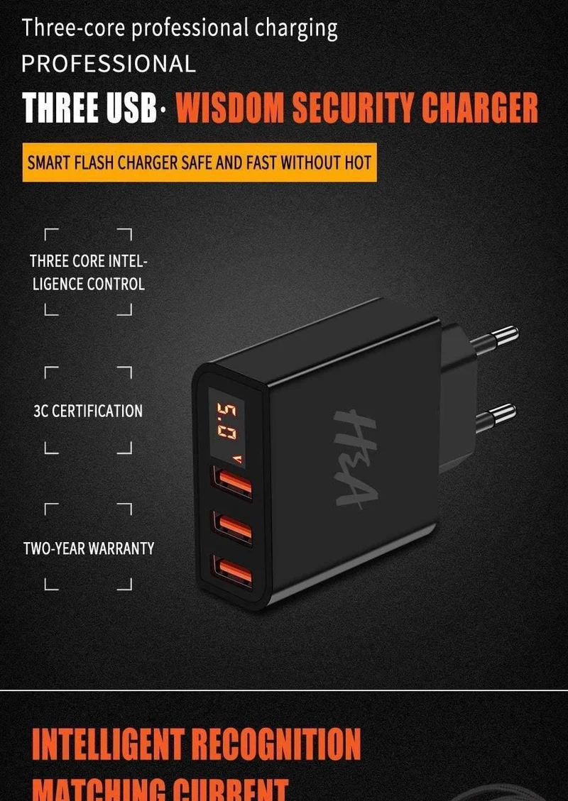 H&A Universal USB Ladegerät LED Display Handy Ladegerät Stecker Für iPhone Für Samsung 15W 3 - 4 Port Reise EU Smart Ladegeräte