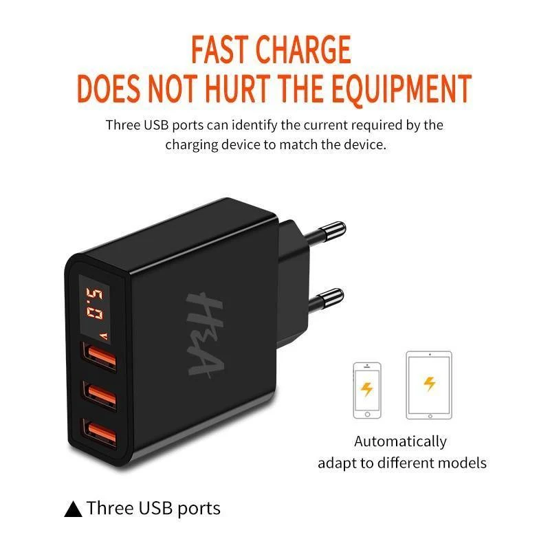 H&A Universal USB Ladegerät LED Display Handy Ladegerät Stecker Für iPhone Für Samsung 15W 3 - 4 Port Reise EU Smart Ladegeräte