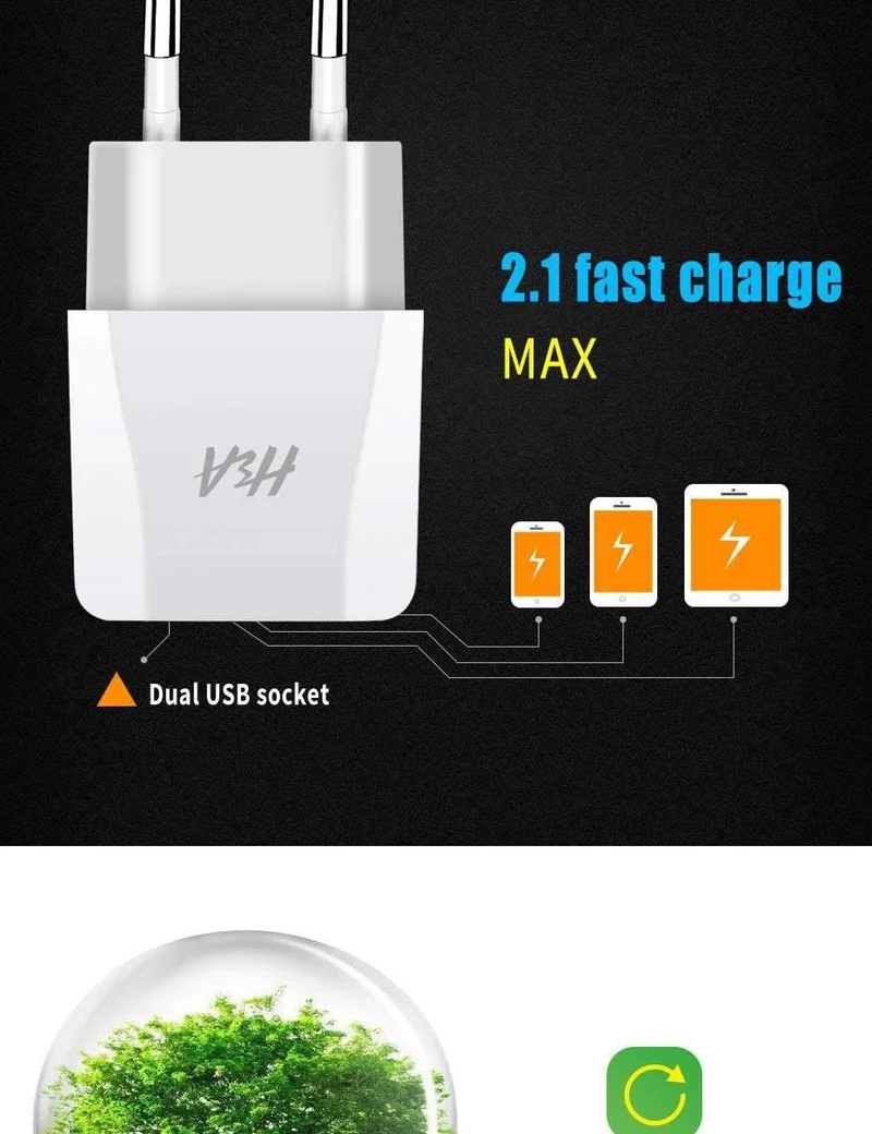 H&A Universal Dual USB Ladegerät für iPhone X XS 7 8 Plus EU Stecker 2 Ports Reise Wand Telefon Lade für Samsung S9 Huawei Charge
