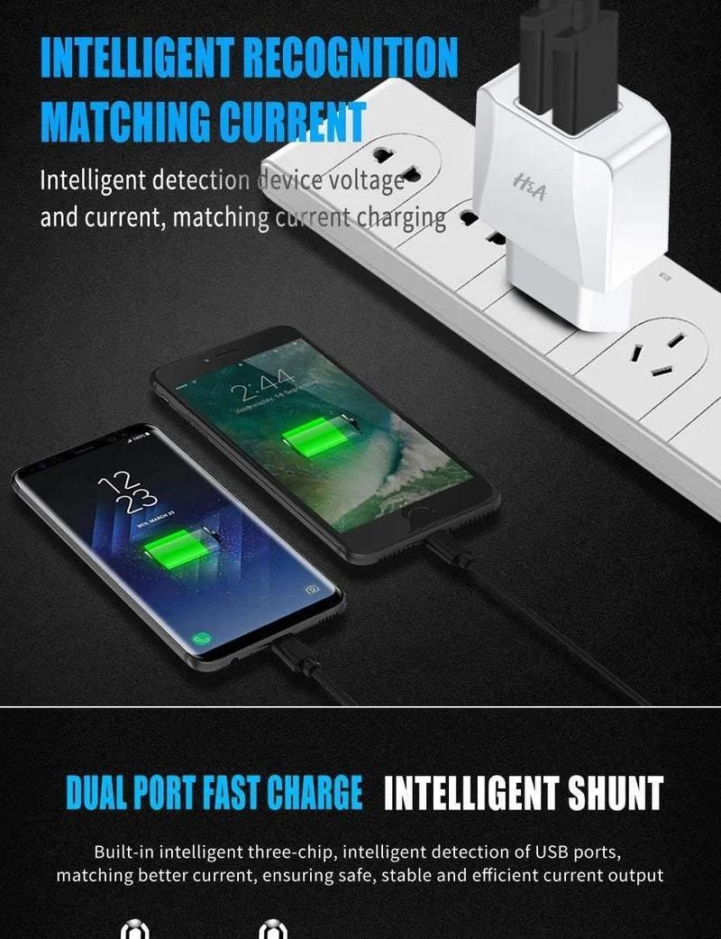 H&A Universal Dual USB Ladegerät für iPhone X XS 7 8 Plus EU Stecker 2 Ports Reise Wand Telefon Lade für Samsung S9 Huawei Charge