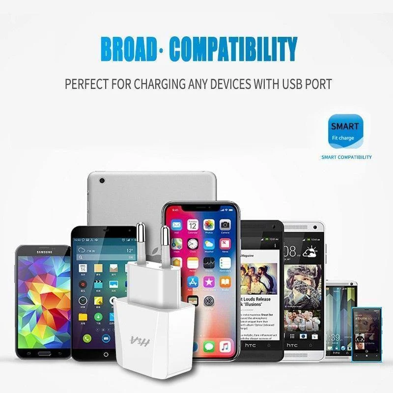 H&A Universal Dual USB Ladegerät für iPhone X XS 7 8 Plus EU Stecker 2 Ports Reise Wand Telefon Lade für Samsung S9 Huawei Charge