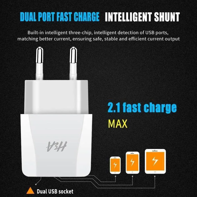 H&A Universal Dual USB Ladegerät für iPhone X XS 7 8 Plus EU Stecker 2 Ports Reise Wand Telefon Lade für Samsung S9 Huawei Charge