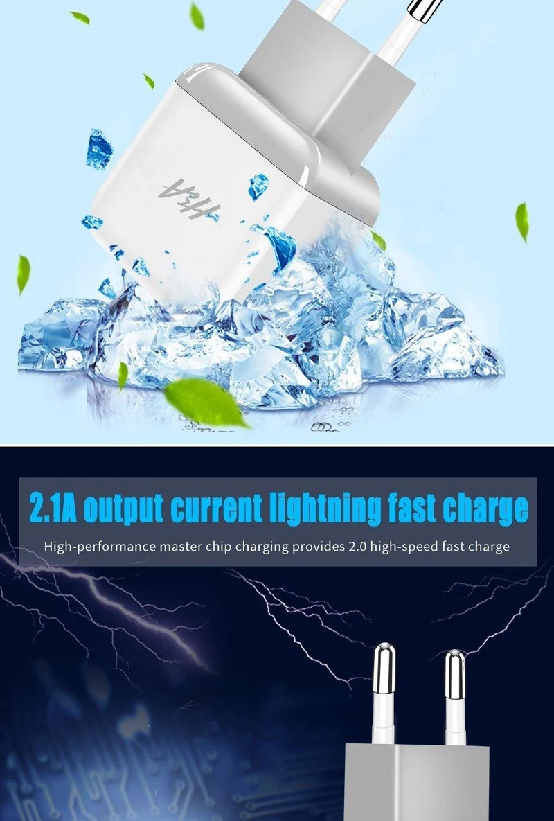 H&A Universal Dual 2 USB EU Ladegerät Stecker Für iPhone Huawei Reise Telefon Ladegerät Für Samsung Xiaomi Wand Tragbare lade Stecker