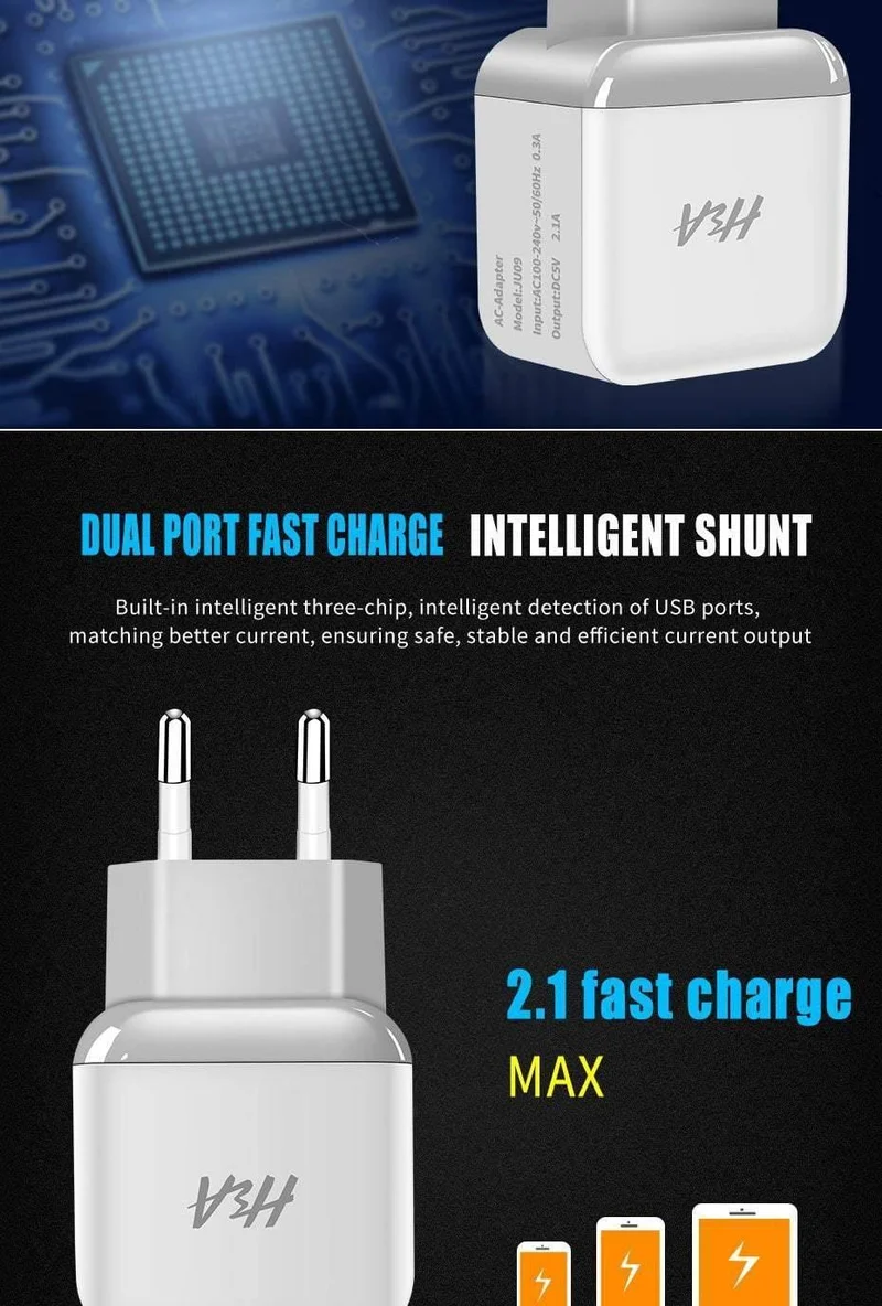 H&A Universal Dual 2 USB EU Ladegerät Stecker Für iPhone Huawei Reise Telefon Ladegerät Für Samsung Xiaomi Wand Tragbare lade Stecker