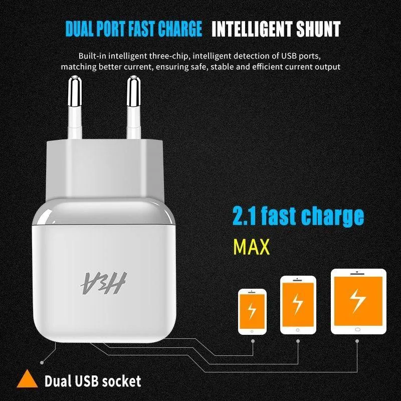 H&A Universal Dual 2 USB EU Ladegerät Stecker Für iPhone Huawei Reise Telefon Ladegerät Für Samsung Xiaomi Wand Tragbare lade Stecker