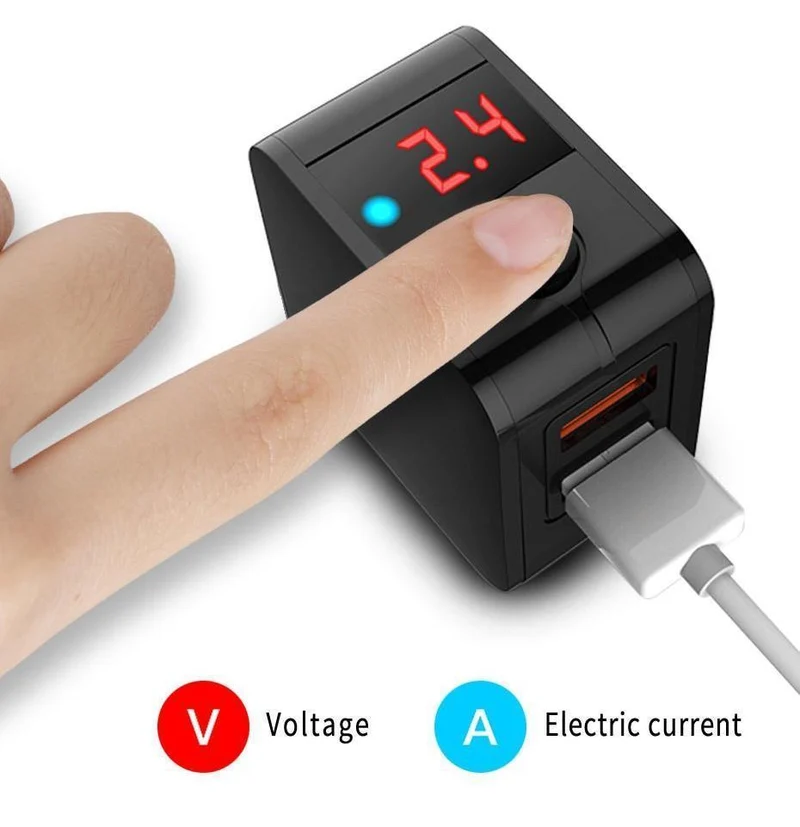 H&A Universal-USB-Ladegerät mit EU-Stecker, 2 Anschlüsse, LED-Anzeige, Telefon-Ladegerät für iPhone, Reise-Wandladegerät, tragbares Smart-Ladegerät für Samsung S9