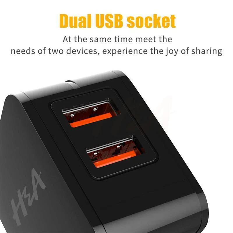 H&A Universal-USB-Ladegerät mit EU-Stecker, 2 Anschlüsse, LED-Anzeige, Telefon-Ladegerät für iPhone, Reise-Wandladegerät, tragbares Smart-Ladegerät für Samsung S9