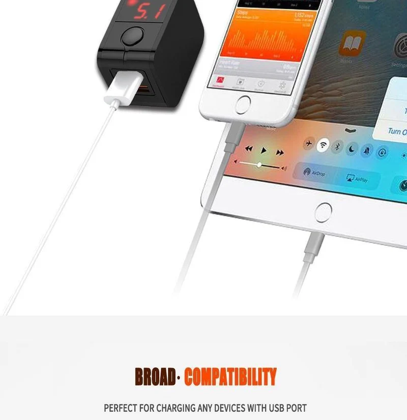 H&A Universal-USB-Ladegerät mit EU-Stecker, 2 Anschlüsse, LED-Anzeige, Telefon-Ladegerät für iPhone, Reise-Wandladegerät, tragbares Smart-Ladegerät für Samsung S9