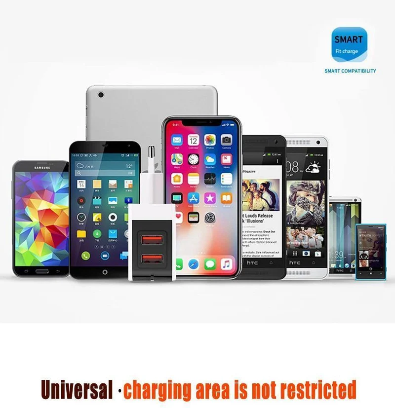 H&A Universal-USB-Ladegerät mit EU-Stecker, 2 Anschlüsse, LED-Anzeige, Telefon-Ladegerät für iPhone, Reise-Wandladegerät, tragbares Smart-Ladegerät für Samsung S9