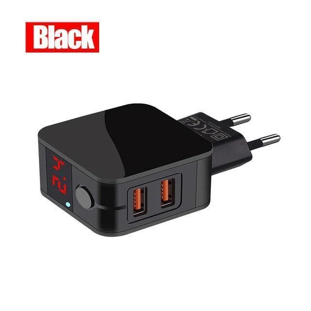 H&A Universal-USB-Ladegerät mit EU-Stecker, 2 Anschlüsse, LED-Anzeige, Telefon-Ladegerät für iPhone, Reise-Wandladegerät, tragbares Smart-Ladegerät für Samsung S9