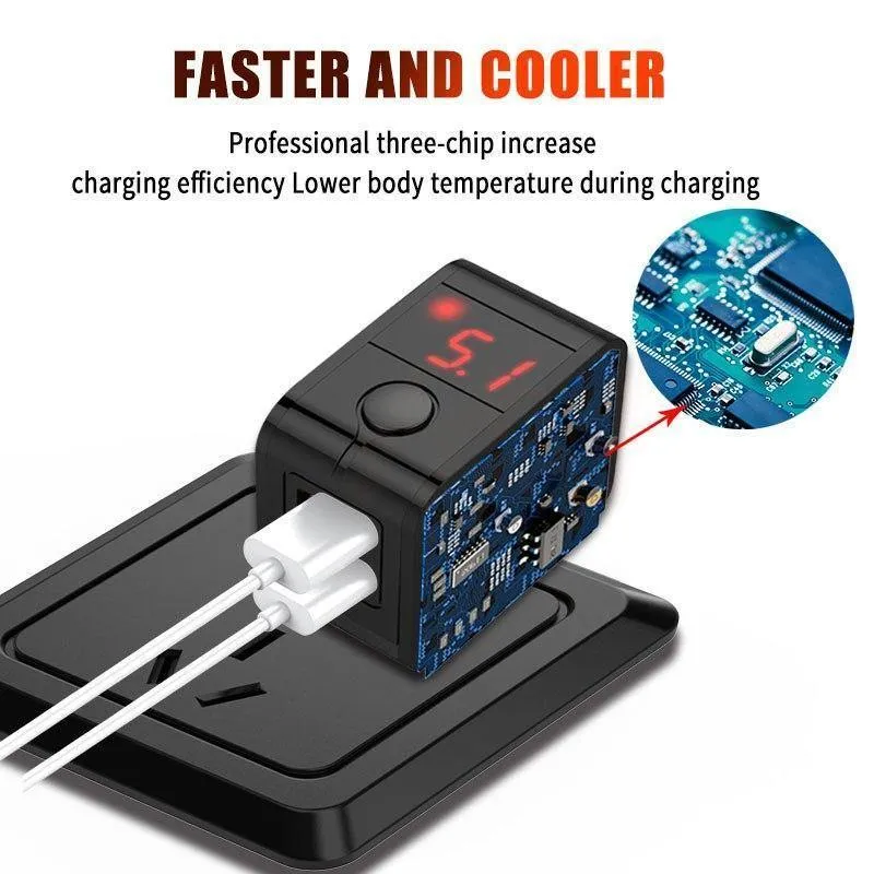H&A Universal-USB-Ladegerät mit EU-Stecker, 2 Anschlüsse, LED-Anzeige, Telefon-Ladegerät für iPhone, Reise-Wandladegerät, tragbares Smart-Ladegerät für Samsung S9
