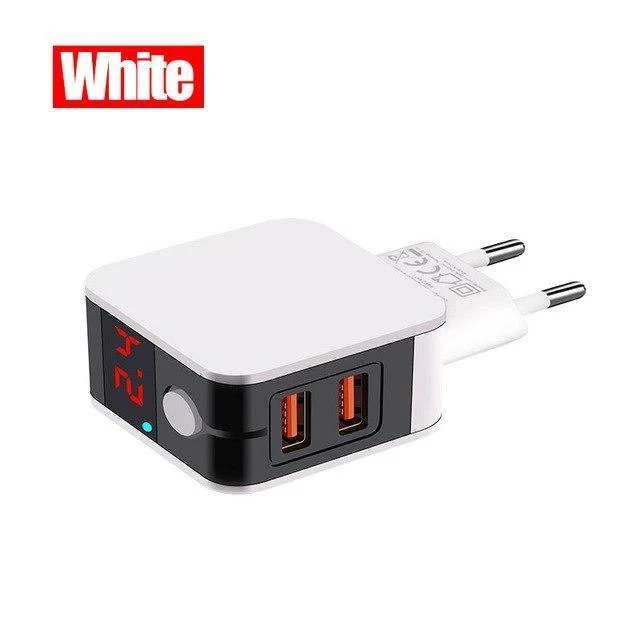 H&A Universal-USB-Ladegerät mit EU-Stecker, 2 Anschlüsse, LED-Anzeige, Telefon-Ladegerät für iPhone, Reise-Wandladegerät, tragbares Smart-Ladegerät für Samsung S9