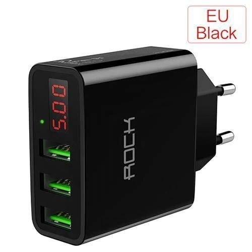 ROCK 3A LED-Anzeige EU 3 USB-Ladegerät Universal-Handy-USB-Ladegerät Schnelllade-Wandladegerät für iPhone Samsung Xiaomi