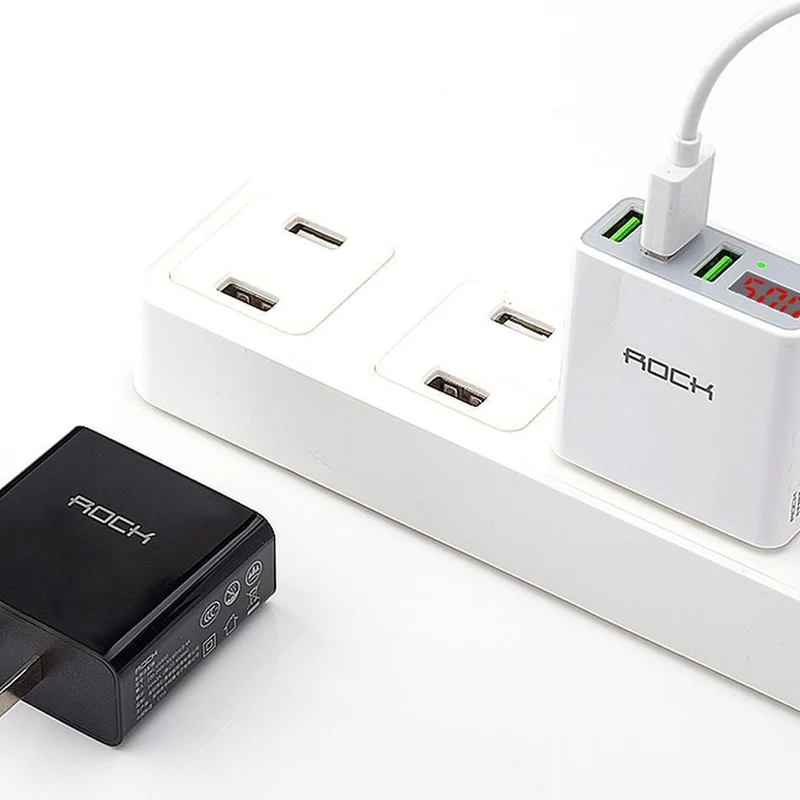 ROCK 3A LED-Anzeige EU 3 USB-Ladegerät Universal-Handy-USB-Ladegerät Schnelllade-Wandladegerät für iPhone Samsung Xiaomi