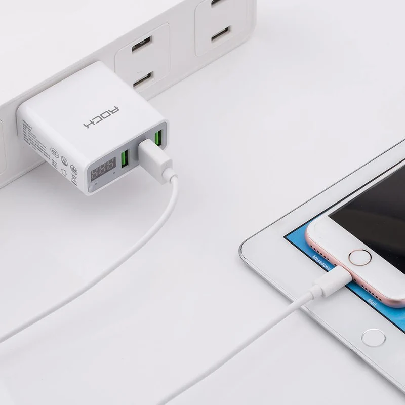 ROCK 3A LED-Anzeige EU 3 USB-Ladegerät Universal-Handy-USB-Ladegerät Schnelllade-Wandladegerät für iPhone Samsung Xiaomi