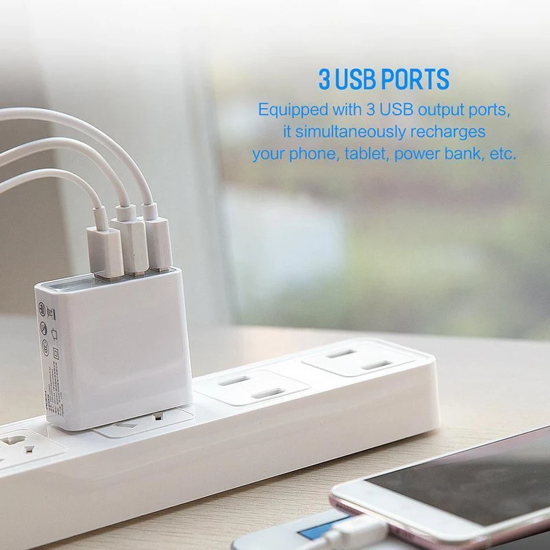 ROCK 3A LED-Anzeige EU 3 USB-Ladegerät Universal-Handy-USB-Ladegerät Schnelllade-Wandladegerät für iPhone Samsung Xiaomi