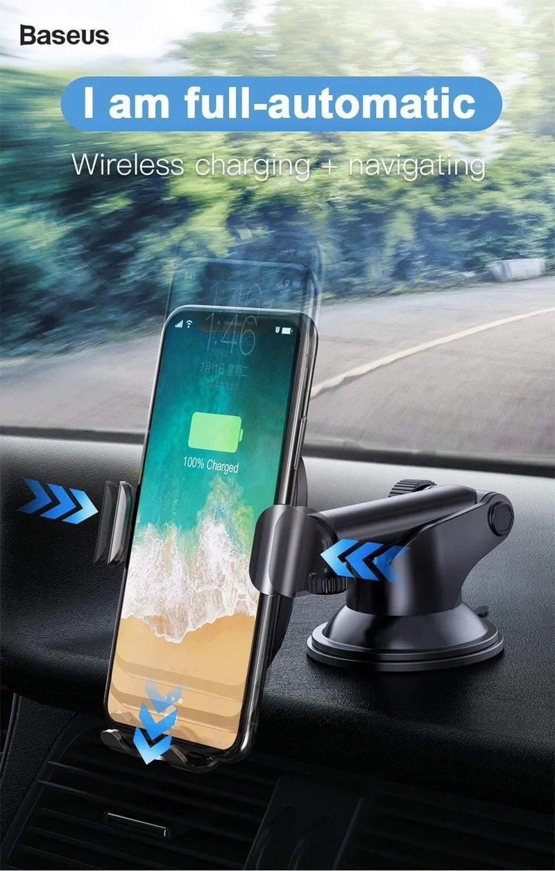 Baseus Kabelloses Autoladegerät für iPhone Xs Max Xr X 8 Samsung Note 9 Qi Kabelloses Ladegerät Schnelles kabelloses Laden Autotelefonhalter