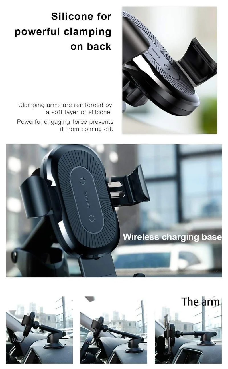 Baseus Kabelloses Autoladegerät für iPhone Xs Max Xr X 8 Samsung Note 9 Qi Kabelloses Ladegerät Schnelles kabelloses Laden Autotelefonhalter