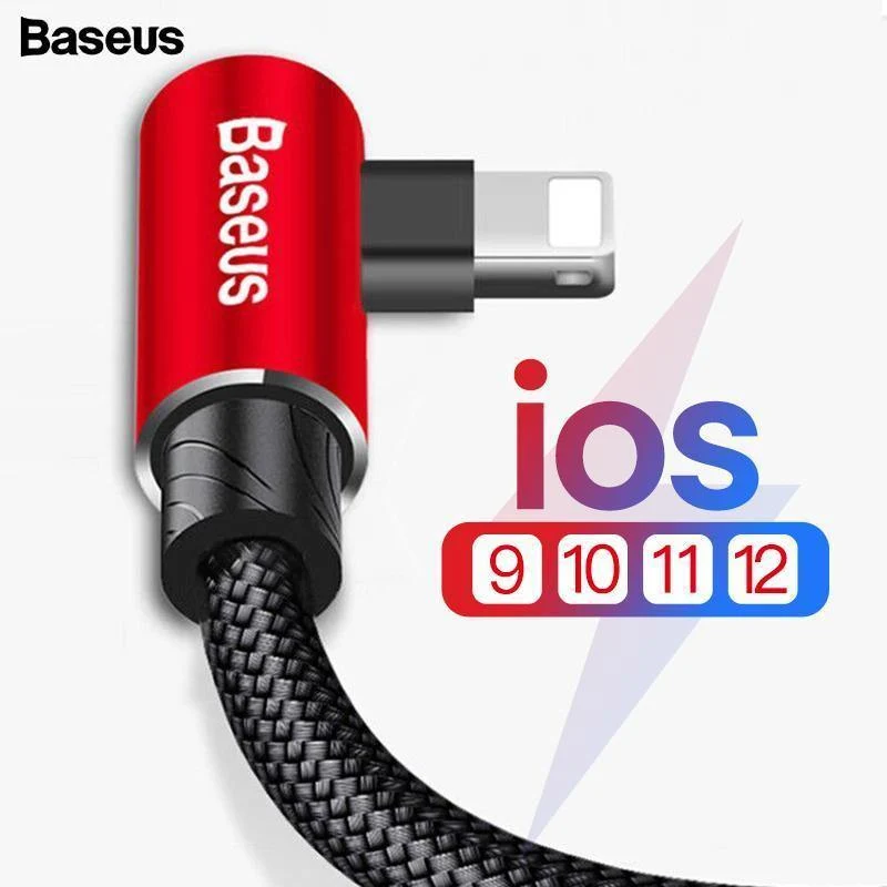 Baseus 90 Grad USB Kabel für iPhone XS Max XR X 8 7 6 6s 5 5S iPad Schnellladegerät Datenkabel Adapter Handykabel