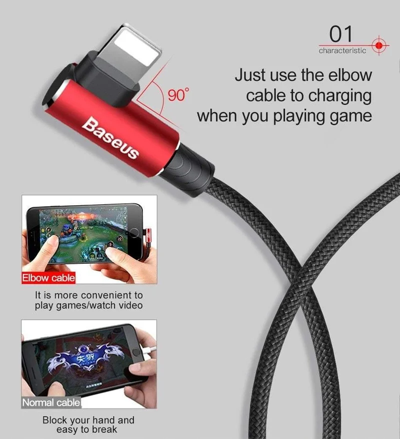 Baseus 90 Grad USB Kabel für iPhone XS Max XR X 8 7 6 6s 5 5S iPad Schnellladegerät Datenkabel Adapter Handykabel