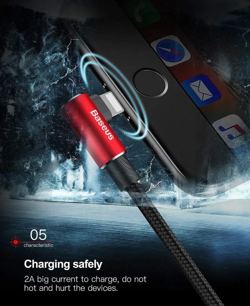 Baseus 90 Grad USB Kabel für iPhone XS Max XR X 8 7 6 6s 5 5S iPad Schnellladegerät Datenkabel Adapter Handykabel