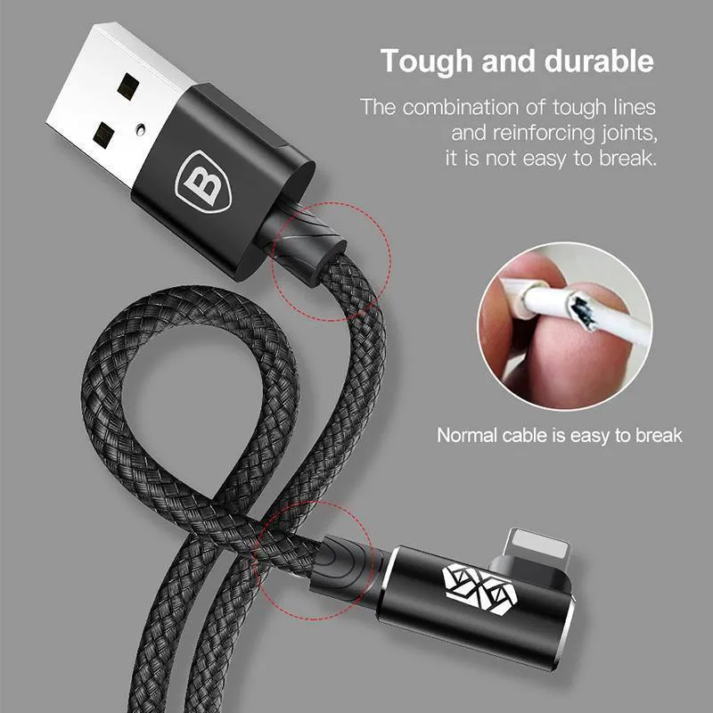 Baseus 90 Grad USB Kabel für iPhone XS Max XR X 8 7 6 6s 5 5S iPad Schnellladegerät Datenkabel Adapter Handykabel