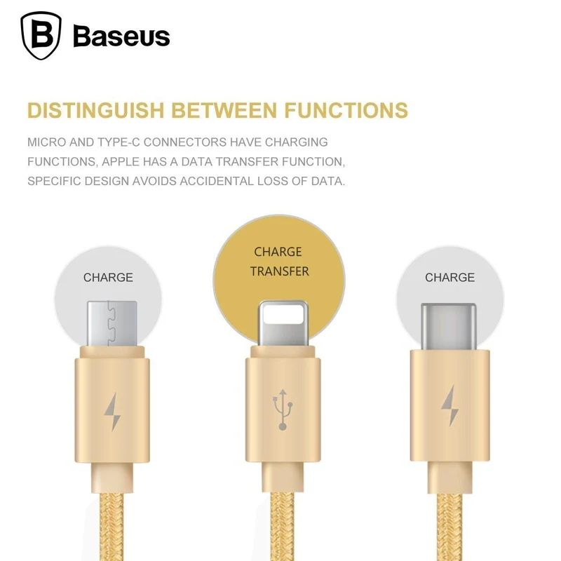 Baseus 3 in 1 Ladekabel für iPhone Micro USB Typ C Multi-Ladekabel für iPhone X 8 7 6s 6 SE 5s für Android-Telefonkabel