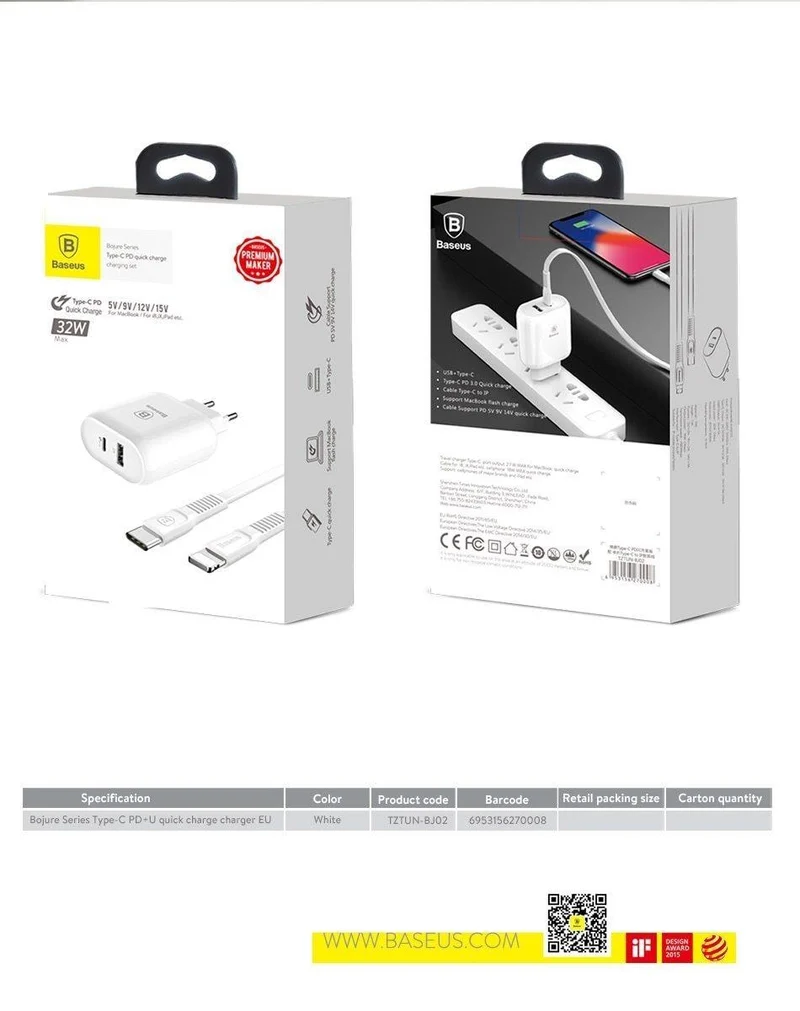 Baseus 32W USB C PD Ladegerät für iPhone Xs X Schnellladung Typ C PD 3.0 Handy-Ladegerät Schnellladung Typ-C PD USB Ladegerät