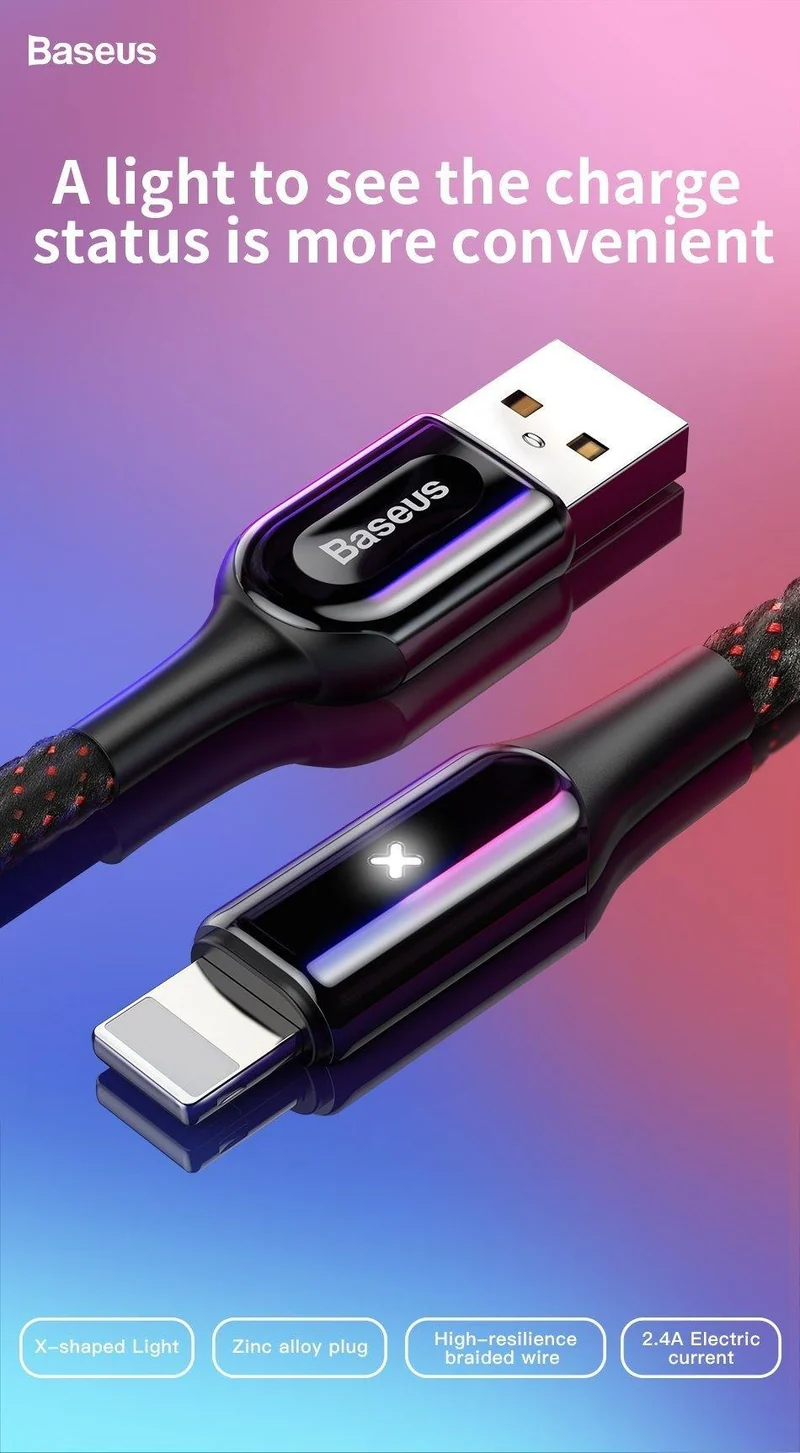 Baseus Lighting USB-Kabel für iPhone X XS Max XR 8 7 6 6s Plus SE iPad Schnellladekabel Daten 2.4A Handykabel