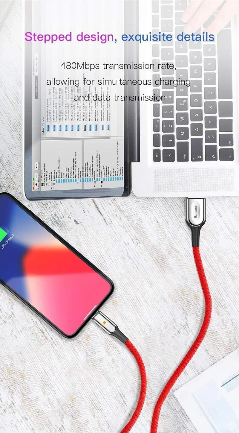 Baseus Lighting USB-Kabel für iPhone X XS Max XR 8 7 6 6s Plus SE iPad Schnellladekabel Daten 2.4A Handykabel