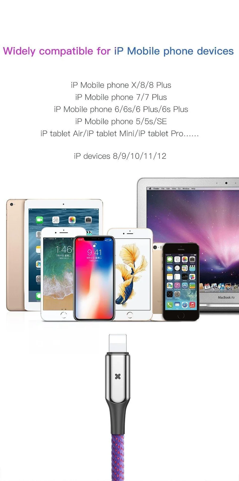 Baseus Lighting USB-Kabel für iPhone X XS Max XR 8 7 6 6s Plus SE iPad Schnellladekabel Daten 2.4A Handykabel
