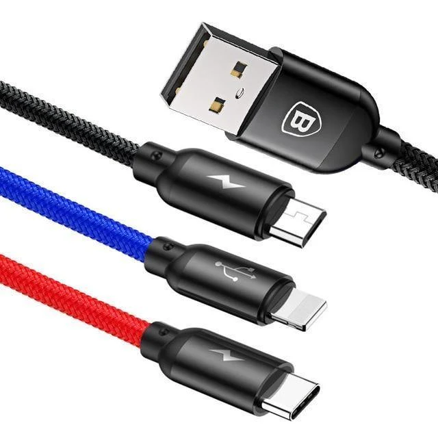 Baseus 3 in 1 3.5 A USB-Kabel für iPhone Xs Max Xr X 8 7 Schnellladegerät USB Typ C Typ-C Micro-USB-Kabel für Mobiltelefone