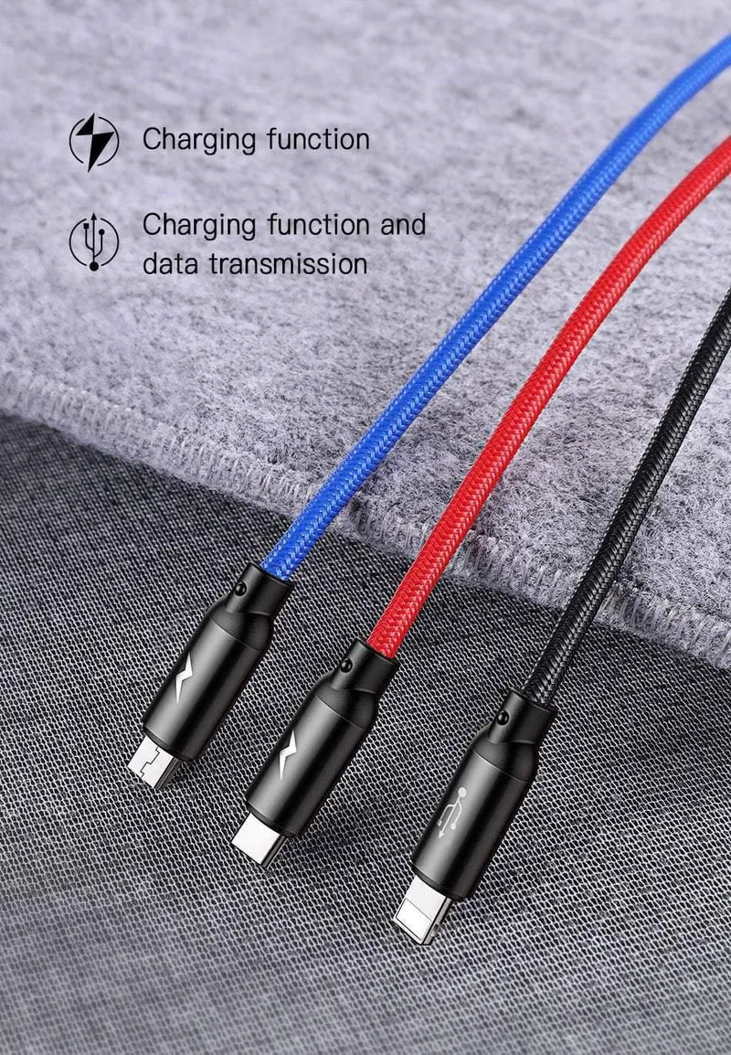 Baseus 3 in 1 3.5 A USB-Kabel für iPhone Xs Max Xr X 8 7 Schnellladegerät USB Typ C Typ-C Micro-USB-Kabel für Mobiltelefone